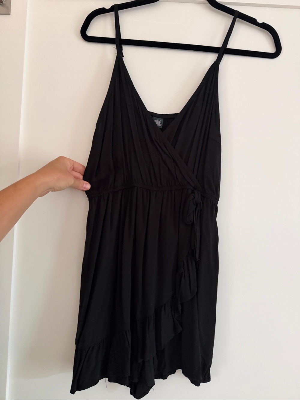 wild fable Black Wrap-Style Spaghetti Strap Mini Dress
